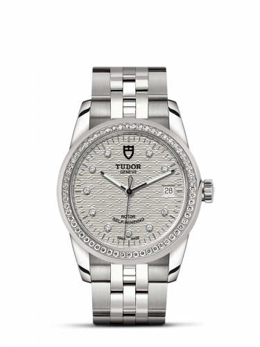 Glamour Date 36 Stainless Steel / Diamond / Jacquard Silver-Diamond / Bracelet