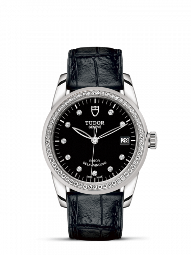 Glamour Date 36 Stainless Steel / Diamond / Black-Diamond / Strap