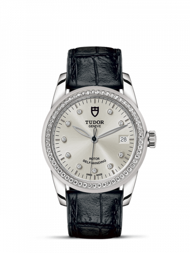 Glamour Date 36 Stainless Steel / Diamond / Silver-Diamond / Strap