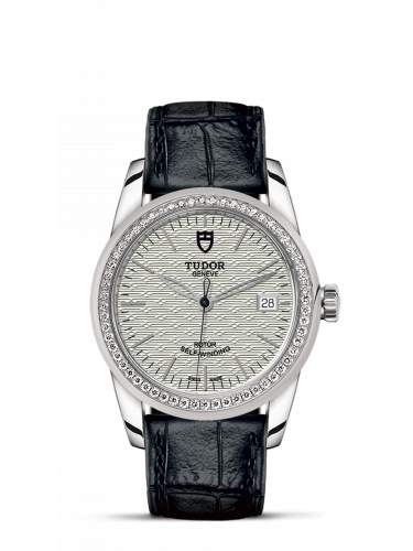 Glamour Date 36 Stainless Steel / Diamond / Jacquard Silver / Strap