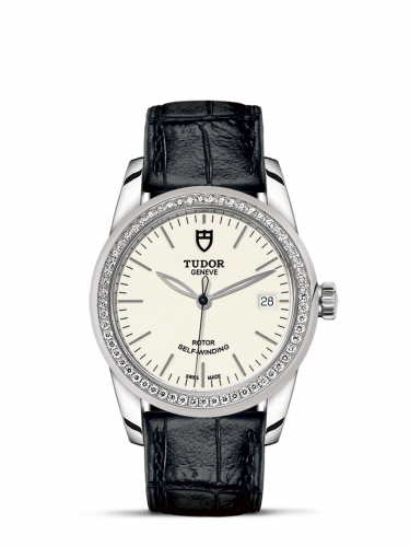 Glamour Date 36 Stainless Steel / Diamond / Opaline / Strap