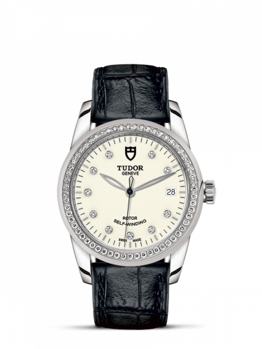 Glamour Date 36 Stainless Steel / Diamond / Opaline-Diamond / Strap
