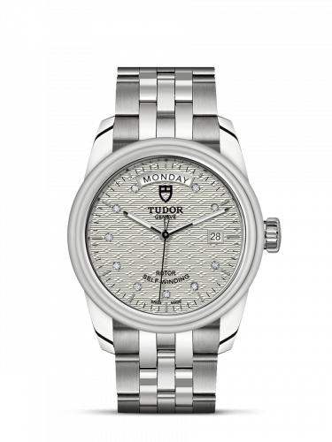 Glamour Day + Date Stainless Steel / Jacquard Silver-Diamond / Bracelet
