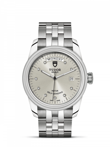 Glamour Day + Date Stainless Steel / Silver-Diamond / Bracelet
