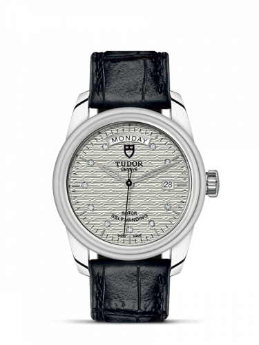 Glamour Day + Date Stainless Steel / Jacquard Silver-Diamond / Strap