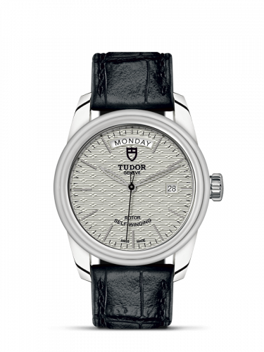 Glamour Day + Date Stainless Steel / Jacquard Silver / Strap