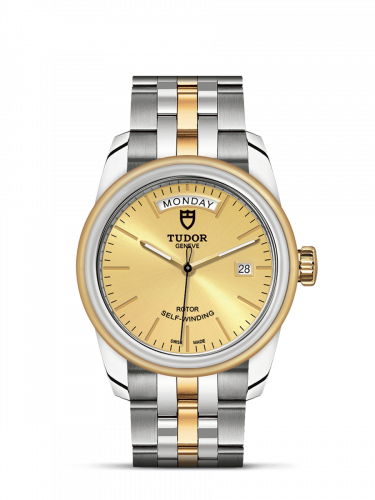 Glamour Day + Date Stainless Steel / Yellow Gold / Champagne / Bracelet