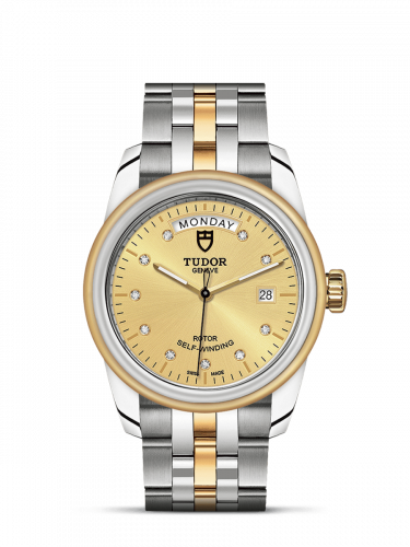 Glamour Day + Date Stainless Steel / Yellow Gold / Champagne-Diamond / Bracelet