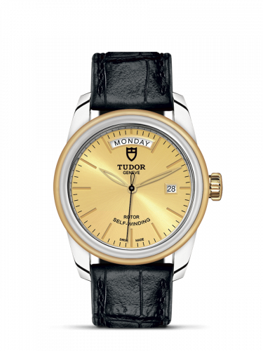 Glamour Day + Date Stainless Steel / Yellow Gold / Champagne / Strap