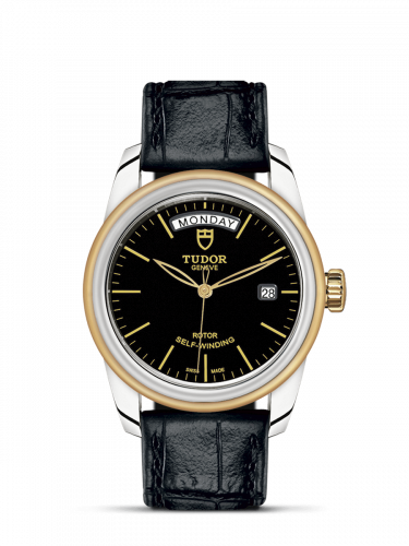 Glamour Day + Date Stainless Steel / Yellow Gold / Black / Strap
