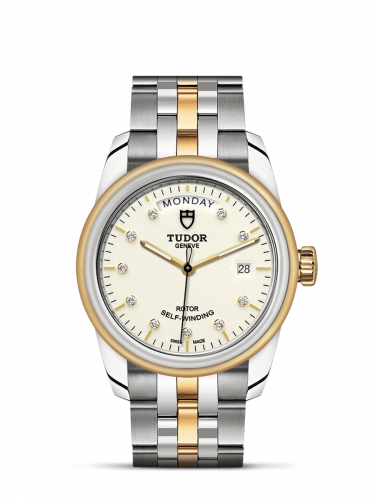 Glamour Day + Date Stainless Steel / Yellow Gold / Opaline-Diamond / Bracelet
