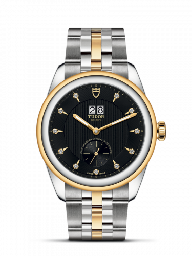 Glamour Double Date Stainless Steel / Yellow Gold / Black-Diamond / Bracelet
