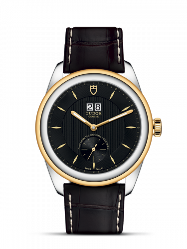 Glamour Double Date Stainless Steel / Yellow Gold / Black / Strap