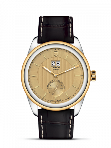 Glamour Double Date Stainless Steel / Yellow Gold / Champagne/ Strap