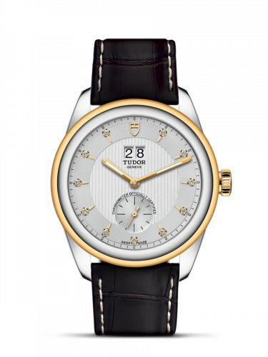 Glamour Double Date Stainless Steel / Yellow Gold / Silver-Diamond / Strap