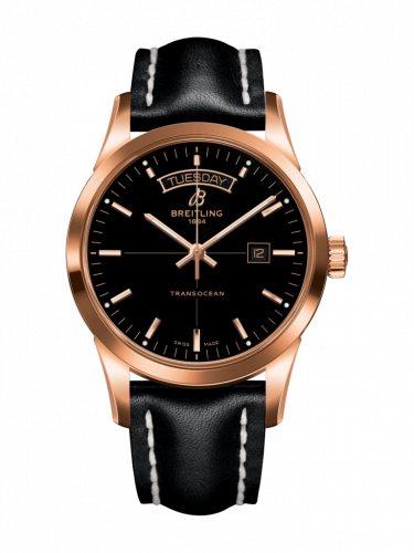 Transocean Day & Date Red Gold / Black / Calf / Pin