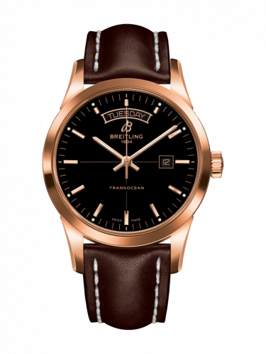 Transocean Day & Date Red Gold / Black / Calf / Folding