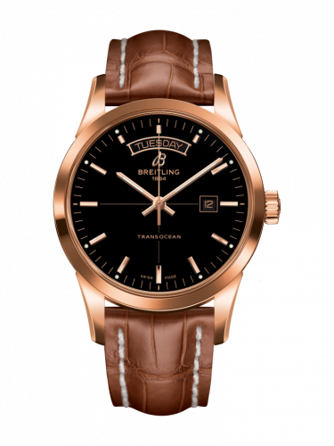 Transocean Day & Date Red Gold / Black / Croco / Folding
