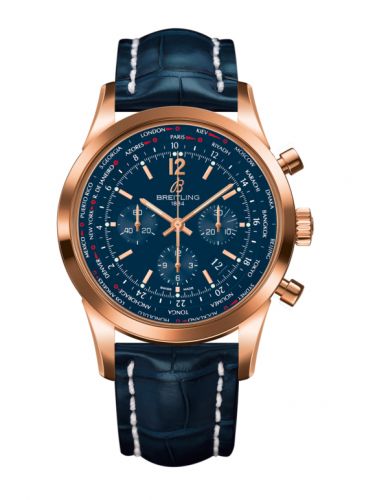 Transocean Chronograph Unitime Pilot Red Gold / Blue / Croco