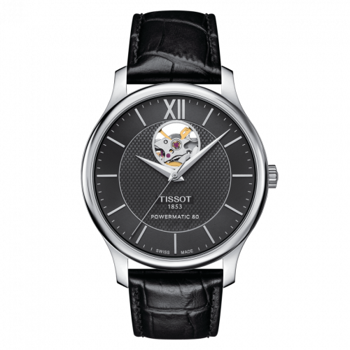 Tradition Powermatic 80 Open Heart 40 Stainless Steel / Black / Strap