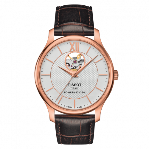Tradition Powermatic 80 Open Heart 40 Rose Gold PVD / Silver / Strap