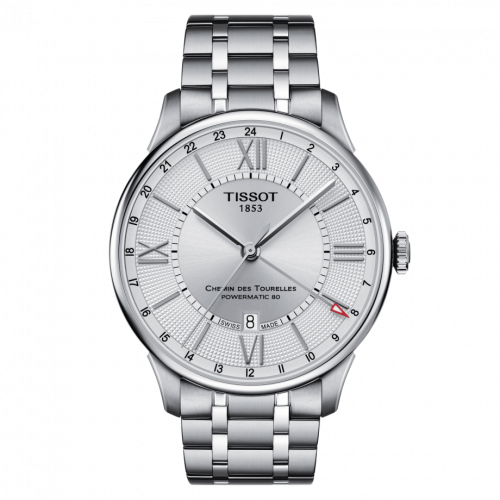 Chemin Des Tourelles Powermatic 80 GMT 42 Stainless Steel / Silver / Bracelet