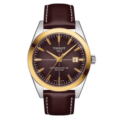 Gentleman Powermatic Stainless Steel / Yellow Gold / Brown / Strap