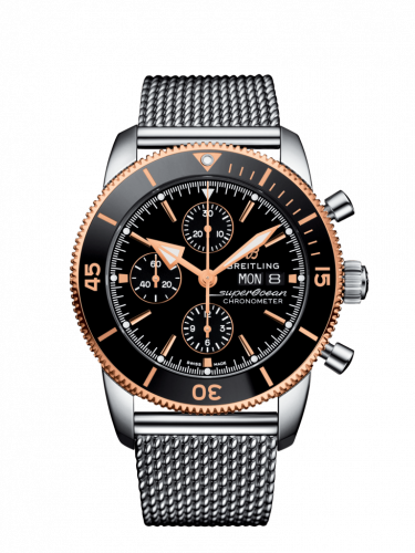 Superocean Heritage II Chronograph 44 Stainless Steel / Rose Gold / Black / Milanese