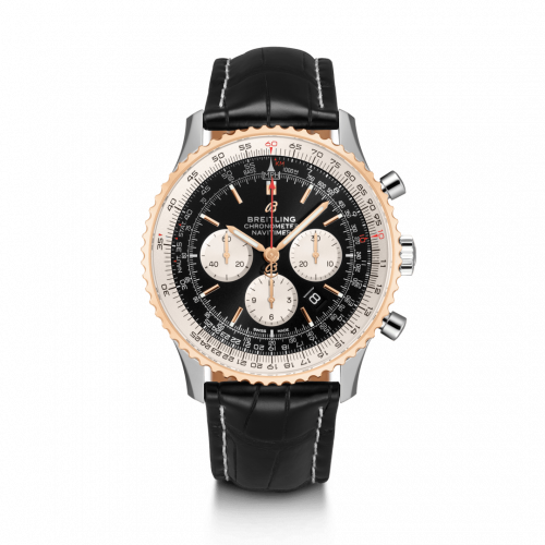Navitimer 1 B01 Chronograph 46 Stainless Steel / Red Gold / Black / Croco / Folding