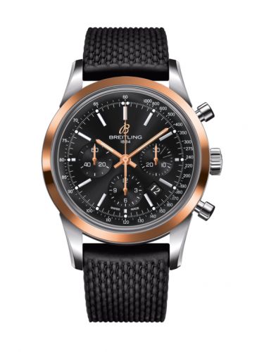 Transocean Chronograph Stainless Steel Red Gold / Black / Rubber Aero Classic 
