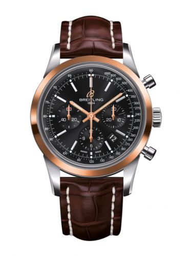 Transocean Chronograph Stainless Steel Red Gold / Black / Croco