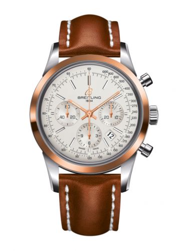 Transocean Chronograph Stainless Steel Red Gold / Silver / Calf