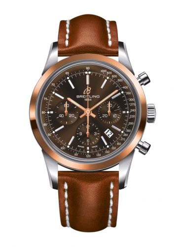 Transocean Chronograph Stainless Steel Red Gold / Brown / Calf
