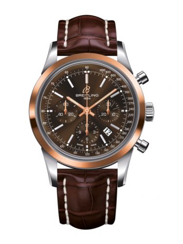 Transocean Chronograph Stainless Steel Red Gold / Brown / Croco
