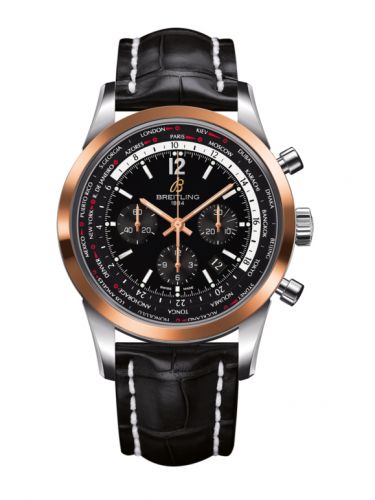 Transocean Chronograph Unitime Pilot Stainless Steel / Red Gold / Black / Croco