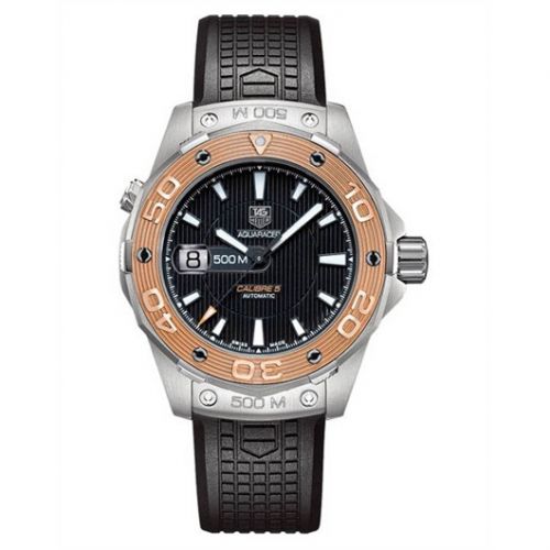 Aquaracer 500M Calibre 5 43 Stainless Steel / Rose Gold / Black / Rubber