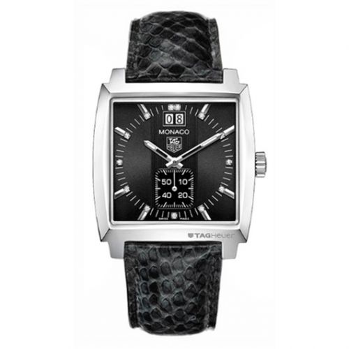 Monaco Quartz Big Date Stainless Steel / Black / Python